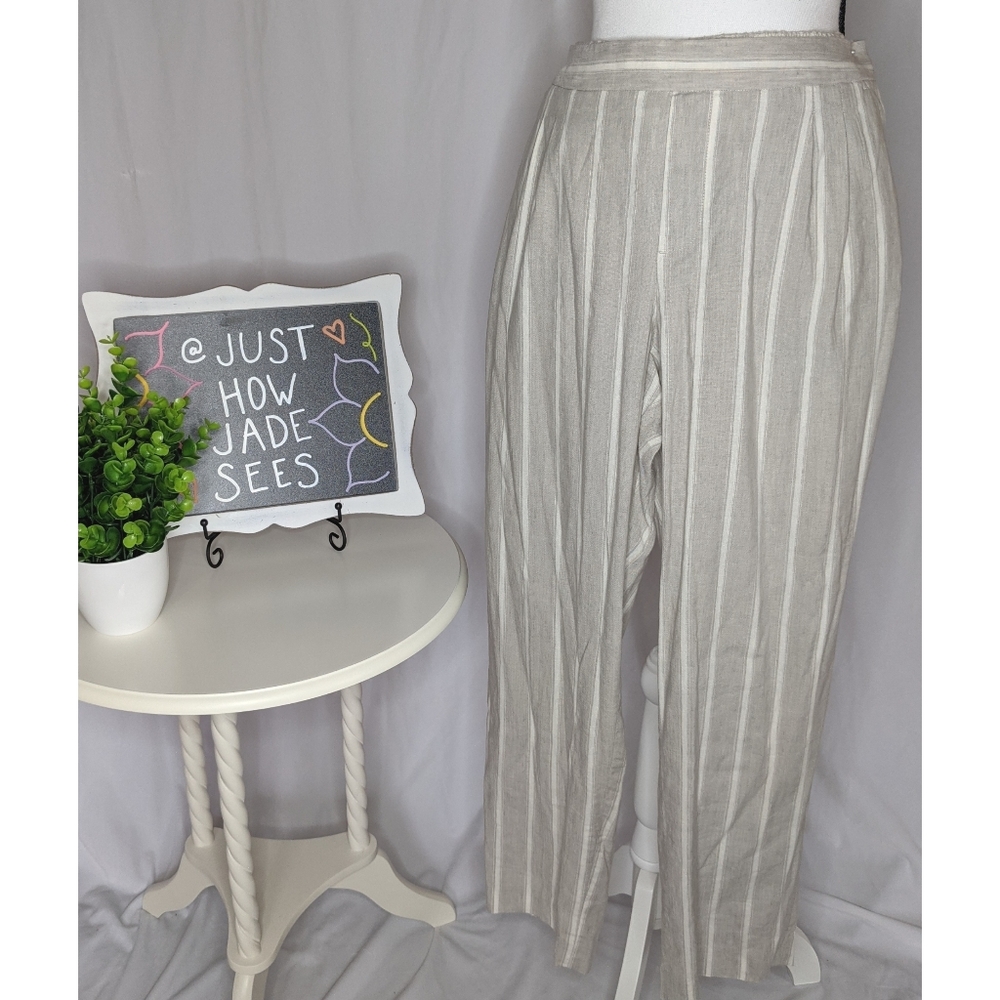 CALVIN KLEIN - Striped Linen Cropped Pants